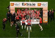 13 November 2022; Derry City players celebrate after their side's victory in the Extra.ie FAI Cup Final match between Derry City and Shelbourne at Aviva Stadium in Dublin. Photo by Michael P Ryan/Sportsfile