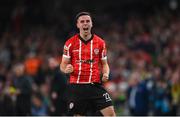 13 November 2022; Jordan McEneff of Derry City celebrates after scoring his side's fourth goal during the Extra.ie FAI Cup Final match between Derry City and Shelbourne at Aviva Stadium in Dublin. Photo by Stephen McCarthy/Sportsfile