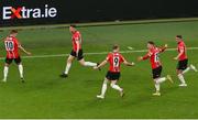 13 November 2022; Cameron McJannet of Derry City celebrates after scoring his side's second goal during the Extra.ie FAI Cup Final match between Derry City and Shelbourne at Aviva Stadium in Dublin. Photo by Michael P Ryan/Sportsfile