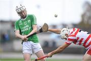 13 November 2022; Jason O'Neill of St Mullins in action against Niall Murphy of Ferns St Aidan's during the AIB Leinster GAA Hurling Senior Club Championship Quarter-Final match between St Mullins and Ferns St Aidan's at Netwatch Cullen Park in Carlow. Photo by Matt Browne/Sportsfile