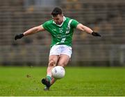 13 November 2022; Dessie Conneely of Moycullen takes a free during the AIB Connacht GAA Football Senior Club Championship Quarter-Final match between Moycullen and Westport at Hastings Insurance MacHale Park in Castlebar, Mayo. Photo by Piaras Ó Mídheach/Sportsfile