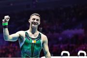 5 November 2022; Rhys McClenaghan of Ireland after winning a gold medal in the Men's Pommel Horse Final during the World Artistic Gymnastics Championships 2022 at The M&S Bank Arena in Liverpool, England. Photo by Thomas Schreyer/Sportsfile