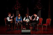 12 November 2022; The Cill Seannaigh team, representing Cork and Munster, of; Mark O'Shea, Darragh O'Shea, Sheila Kavanagh and Daniel O'Callaghan in the Ceol Uirlise competition during the Scór Sinsir 2022 All-Ireland Finals at TF Royal Theatre in Castlebar, Mayo. Photo by Piaras Ó Mídheach/Sportsfile