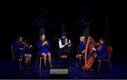 12 November 2022; The Naomh Rónán team, representing Roscommon and Connacht, of; Fiachra Guihen, Rachel Noone, Emma Benson, Elizabeth Earley and Leanne Hennessy in the Ceol Uirlise competition during the Scór Sinsir 2022 All-Ireland Finals at TF Royal Theatre in Castlebar, Mayo. Photo by Piaras Ó Mídheach/Sportsfile