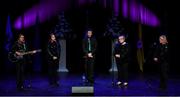 12 November 2022; The CLG Acla team, representing Mayo and Connacht, of; Lean McNamara, Laura McGinty, Ethan McNea, Fiona Connaghan and Ann Forry in the Bailéad-Ghrúpa competition during the Scór Sinsir 2022 All-Ireland Finals at TF Royal Theatre in Castlebar, Mayo. Photo by Piaras Ó Mídheach/Sportsfile