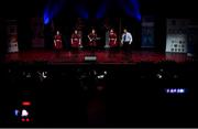 12 November 2022; An Ghlasdromainn team, representing Down and Ulster, of; Laura Campbell, Donna Feaney, Tara Grant, Niamh McDowell and Cormac Nellis in the Bailéad-Ghrúpa competition during the Scór Sinsir 2022 All-Ireland Finals at TF Royal Theatre in Castlebar, Mayo. Photo by Piaras Ó Mídheach/Sportsfile