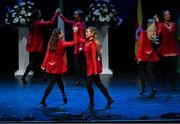 12 November 2022; Biorra team, representing Offaly and Leinster in the Rince Foirne competition of; Tara Seguin, Sarah Cooke, Eimear Teehan, Kathy Dermody, Amy Ryan, Aisling Sammon, Aoife Maher and Sarah Teehan during the Scór Sinsir 2022 All-Ireland Finals at TF Royal Theatre in Castlebar, Mayo. Photo by Piaras Ó Mídheach/Sportsfile