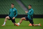 14 November 2022; Jamie McGrath, right, and Darragh Lenihan during a Republic of Ireland training session at the Aviva Stadium in Dublin. Photo by Seb Daly/Sportsfile