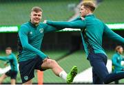 14 November 2022; Evan Ferguson, left, and Nathan Collins during a Republic of Ireland training session at the Aviva Stadium in Dublin. Photo by Seb Daly/Sportsfile