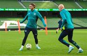 14 November 2022; Jeff Hendrick, left, and Will Smallbone during a Republic of Ireland training session at the Aviva Stadium in Dublin. Photo by Seb Daly/Sportsfile