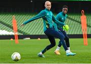 14 November 2022; Chiedozie Ogbene, right, and Will Smallbone during a Republic of Ireland training session at the Aviva Stadium in Dublin. Photo by Seb Daly/Sportsfile