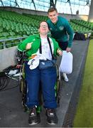 14 November 2022; James McClean with a supporter after a Republic of Ireland training session at the Aviva Stadium in Dublin. Photo by Seb Daly/Sportsfile