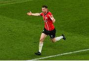 13 November 2022; Cameron McJannet of Derry City celebrates after scoring his side's third goal during the Extra.ie FAI Cup Final match between Derry City and Shelbourne at Aviva Stadium in Dublin. Photo by Michael P Ryan/Sportsfile