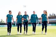 14 November 2022; Republic of Ireland players, from left, Saoirse Noonan, Izzy Atkinson, Abbie Larkin, Erin McLaughlin and Aoibheann Clancy before the International friendly match between Republic of Ireland and Morocco at Marbella Football Center in Marbella, Spain. Photo by Mateo Villalba Sanchez/Sportsfile