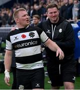 13 November 2022; John Ryan of Barbarians and assistant coach Donnacha Ryan after the Killik Cup match between Barbarians and All Blacks XV at Tottenham Hotspur Stadium in London, England. Photo by Ramsey Cardy/Sportsfile