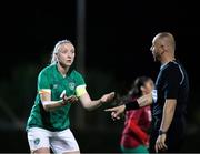 14 November 2022; Louise Quinn of Republic of Ireland remonstrates with referee Jason Lee Barcelo during the International friendly match between Republic of Ireland and Morocco at Marbella Football Center in Marbella, Spain. Photo by Mateo Villalba Sanchez/Sportsfile