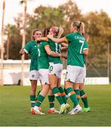 14 November 2022; Megan Campbell of Republic of Ireland celebrates with team-mates after scoring their sides first goal during the International friendly match between Republic of Ireland and Morocco at Marbella Football Center in Marbella, Spain. Photo by Mateo Villalba Sanchez/Sportsfile