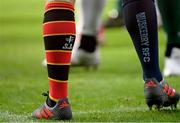 13 November 2022; A general view of the socks of John Ryan of Barbarians, his school Christian Brothers College, and club Muskerry RFC, during the Killik Cup match between Barbarians and All Blacks XV at Tottenham Hotspur Stadium in London, England. Photo by Ramsey Cardy/Sportsfile