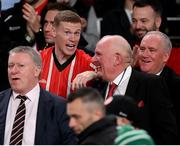 13 November 2022; Republic of Ireland international and Derry City supporter James McClean with Derry City director Sean Barrett, centre, Derry City chairman Philip O'Doherty, left, and Derry City board member Peter Wallace, right, after the Extra.ie FAI Cup Final match between Derry City and Shelbourne at Aviva Stadium in Dublin. Photo by Stephen McCarthy/Sportsfile