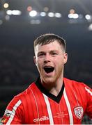 13 November 2022; Cameron McJannet of Derry City celebrates after the Extra.ie FAI Cup Final match between Derry City and Shelbourne at Aviva Stadium in Dublin. Photo by Stephen McCarthy/Sportsfile