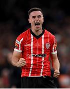 13 November 2022; Jordan McEneff of Derry City celebrates after scoring his side's fourth goal during the Extra.ie FAI Cup Final match between Derry City and Shelbourne at Aviva Stadium in Dublin. Photo by Stephen McCarthy/Sportsfile