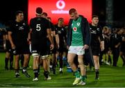 4 November 2022; Ciaran Frawley of Ireland leaves the pitch with his knee strapped after the match between Ireland A and All Blacks XV at RDS Arena in Dublin. Photo by Brendan Moran/Sportsfile