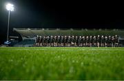 4 November 2022; The All Blacks XV team stand for their national anthem before the match between Ireland A and All Blacks XV at RDS Arena in Dublin. Photo by Brendan Moran/Sportsfile