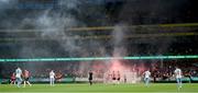 13 November 2022; A general view of the Aviva Stadium as flares are set off in the Shelbourne supporters end of the gound during the Extra.ie FAI Cup Final match between Derry City and Shelbourne at Aviva Stadium in Dublin. Photo by Stephen McCarthy/Sportsfile