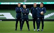 14 November 2022; Coaching staff, from left, head of athletic performance Damien Doyle, coach Stephen Rice, goalkeeping coach Dean Kiely and coach Keith Andrews during a Republic of Ireland training session at the Aviva Stadium in Dublin. Photo by Seb Daly/Sportsfile