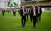 13 November 2022; Daithí McCallion and Jordan McEneff, right, of Derry City before the Extra.ie FAI Cup Final match between Derry City and Shelbourne at Aviva Stadium in Dublin. Photo by Stephen McCarthy/Sportsfile