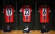 13 November 2022; The jersey of Cameron McJannet, Cameron Dummigan and Mark Connolly hang in the Derry City dressing room before the Extra.ie FAI Cup Final match between Derry City and Shelbourne at Aviva Stadium in Dublin. Photo by Stephen McCarthy/Sportsfile
