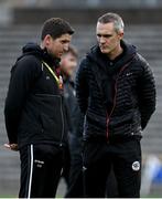 13 November 2022; Kilcoo manager Conleth Gilligan, left, and trainer Richard Thornton during the AIB Ulster GAA Football Senior Club Championship Quarter-Final match between Kilcoo and Ballybay Pearse Brothers at St Tiernach's Park in Clones, Monaghan. Photo by Brendan Moran/Sportsfile