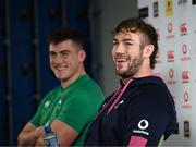 15 November 2022; Caelan Doris, right, and Dan Sheehan during a Ireland rugby press conference at the IRFU High Performance Centre at the Sport Ireland Campus in Dublin. Photo by Harry Murphy/Sportsfile