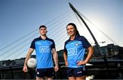 16 November 2022; Dublin footballers Lee Gannon and Leah Caffrey in attendance at AIG Headquarters at the unveiling of the new Dublin GAA Jersey with sponsors AIG Insurance. Photo by David Fitzgerald/Sportsfile