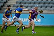 13 November 2022; Oisin O'Rourke of Kilmacud Crokes in action against Aidan Corby of Clough/ Ballacolla during the AIB Leinster GAA Hurling Senior Club Championship Quarter-Final match between Kilmacud Crokes and Clough/Ballacolla at Parnell Park in Dublin. Photo by Sam Barnes/Sportsfile