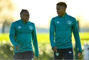16 November 2022; Michael Obafemi, left, and Chiedozie Ogbene during a Republic of Ireland training session at the FAI National Training Centre in Abbotstown, Dublin. Photo by Seb Daly/Sportsfile