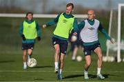 16 November 2022; Mark Sykes, left, and Will Smallbone during a Republic of Ireland training session at the FAI National Training Centre in Abbotstown, Dublin. Photo by Seb Daly/Sportsfile