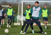 16 November 2022; Callum Robinson, left, and Nathan Collins during a Republic of Ireland training session at the FAI National Training Centre in Abbotstown, Dublin. Photo by Seb Daly/Sportsfile