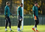 16 November 2022; Goalkeepers, from left, Caoimhin Kelleher, Gavin Bazunu and Mark Travers during a Republic of Ireland training session at the FAI National Training Centre in Abbotstown, Dublin. Photo by Seb Daly/Sportsfile