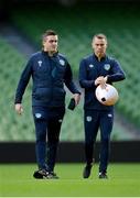 14 November 2022; FAI communications manager Kieran Crowley, left, and head of athletic performance Damien Doyle during a Republic of Ireland training session at the Aviva Stadium in Dublin. Photo by Seb Daly/Sportsfile
