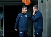 14 November 2022; Manager Stephen Kenny, left, and FAI communications manager Kieran Crowley during a Republic of Ireland training session at the Aviva Stadium in Dublin. Photo by Seb Daly/Sportsfile