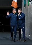 14 November 2022; Manager Stephen Kenny, left, and FAI communications manager Kieran Crowley during a Republic of Ireland training session at the Aviva Stadium in Dublin. Photo by Seb Daly/Sportsfile