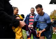 17 November 2022; Nic White signs an autograph for Kelly Burke who works at the Australian embassy during an Australia rugby meet and greet at the Belfield Bowl in UCD, Dublin. Photo by David Fitzgerald/Sportsfile