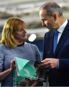 17 November 2022; An Taoiseach Micheál Martin TD, right, with  Sport Ireland Chief Executive Dr Una May during the launch of the Next Phase of the Sport Ireland Campus Masterplan at the National Indoor Arena in Dublin. Photo by David Fitzgerald/Sportsfile