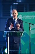 17 November 2022; An Taoiseach Micheál Martin TD speaking during the launch of the Next Phase of the Sport Ireland Campus Masterplan at the National Indoor Arena in Dublin. Photo by Sam Barnes/Sportsfile