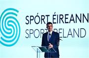 17 November 2022; Minister of State for Sport and the Gaeltacht, Jack Chambers TD speaking during the launch of the Next Phase of the Sport Ireland Campus Masterplan at the National Indoor Arena in Dublin. Photo by Sam Barnes/Sportsfile