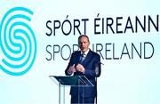 17 November 2022; An Taoiseach Micheál Martin TD speaking during the launch of the Next Phase of the Sport Ireland Campus Masterplan at the National Indoor Arena in Dublin. Photo by Sam Barnes/Sportsfile