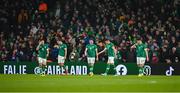 17 November 2022; Republic of Ireland, from left, Josh Cullen, Jayson Molumby, Alan Browne, John Egan and Callum O'Dowda react to the Norway goal in the 40th minute of the International Friendly match between Republic of Ireland and Norway at the Aviva Stadium in Dublin. Photo by Seb Daly/Sportsfile