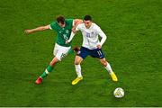 17 November 2022; Mohamed Elyounoussi of Norway in action against Jayson Molumby of Republic of Ireland during the International Friendly match between Republic of Ireland and Norway at the Aviva Stadium in Dublin. Photo by Ben McShane/Sportsfile