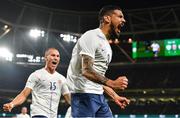 17 November 2022; Ohi Omoijuanfo of Norway celebrates after scoring his side's second goal during the International Friendly match between Republic of Ireland and Norway at the Aviva Stadium in Dublin. Photo by Piaras Ó Mídheach/Sportsfile